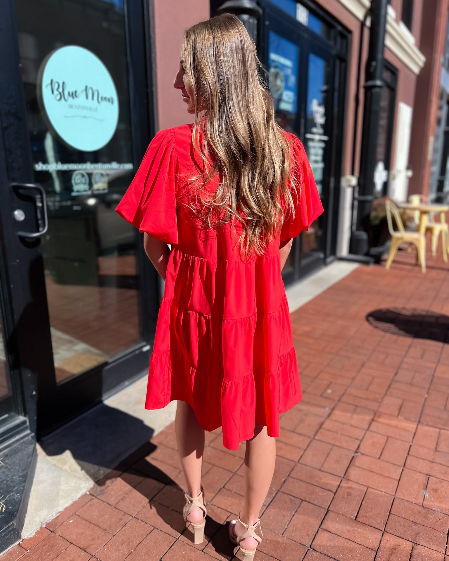 Red Button-up Tiered Mini Dress