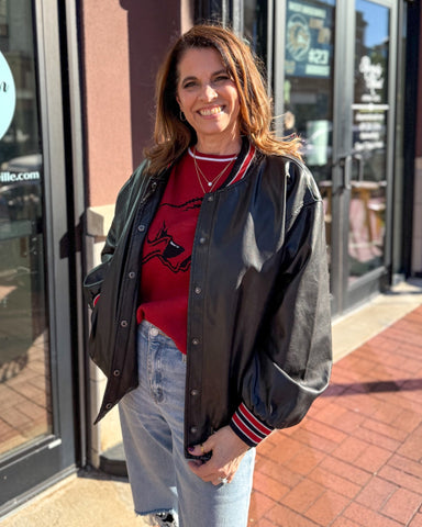 Black Faux Leather Bomber Jacket