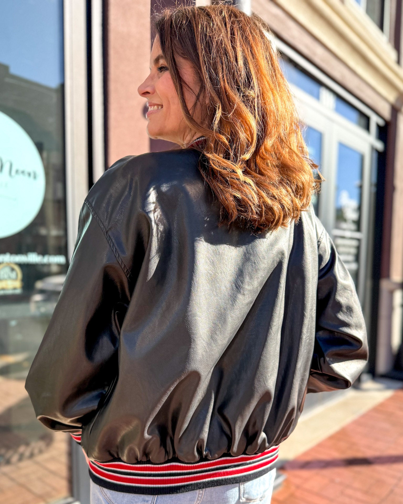 Black Faux Leather Bomber Jacket