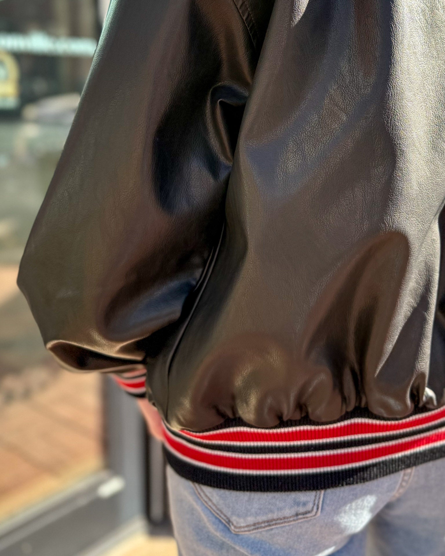 Black Faux Leather Bomber Jacket
