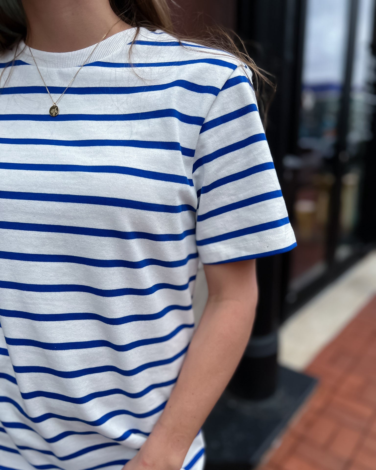 Blue/White Striped T-shirt Dress
