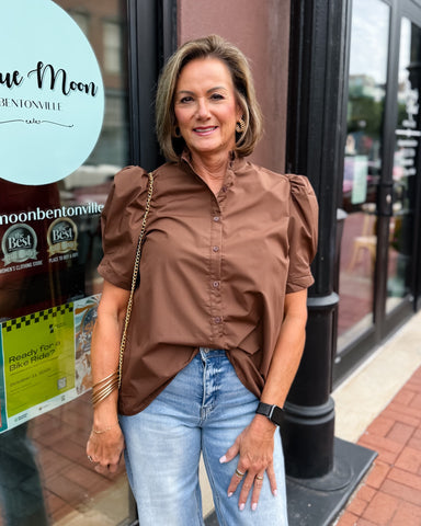 Brown Blouse w/Puff Sleeves