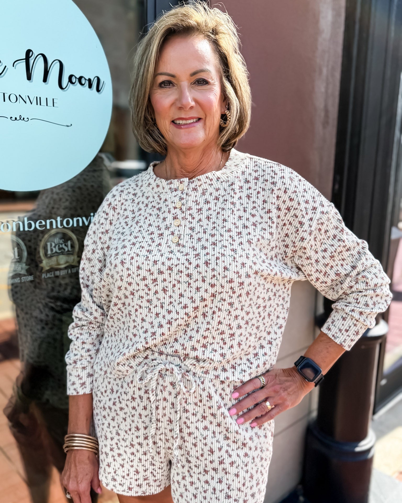 Brown Floral Henley Lounge Top