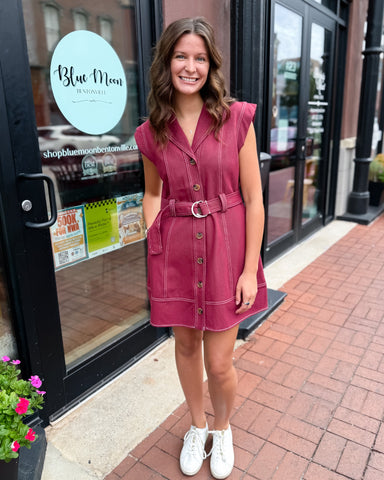 Burgundy Sleeveless Shirt Dress