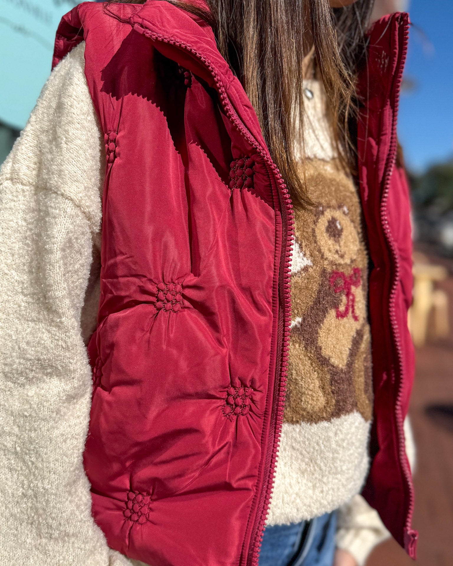 Burgundy Quilted Puffer Vest