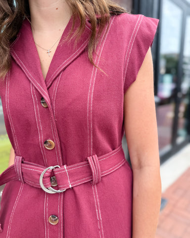 Burgundy Sleeveless Shirt Dress
