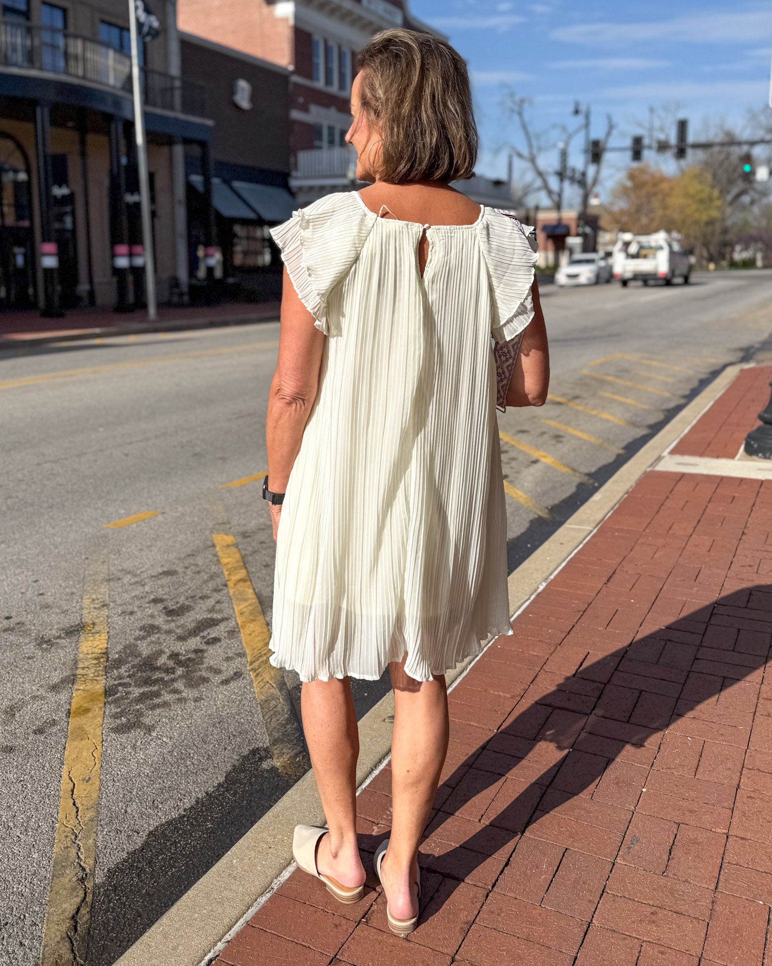 Champagne Pleated Mini Dress