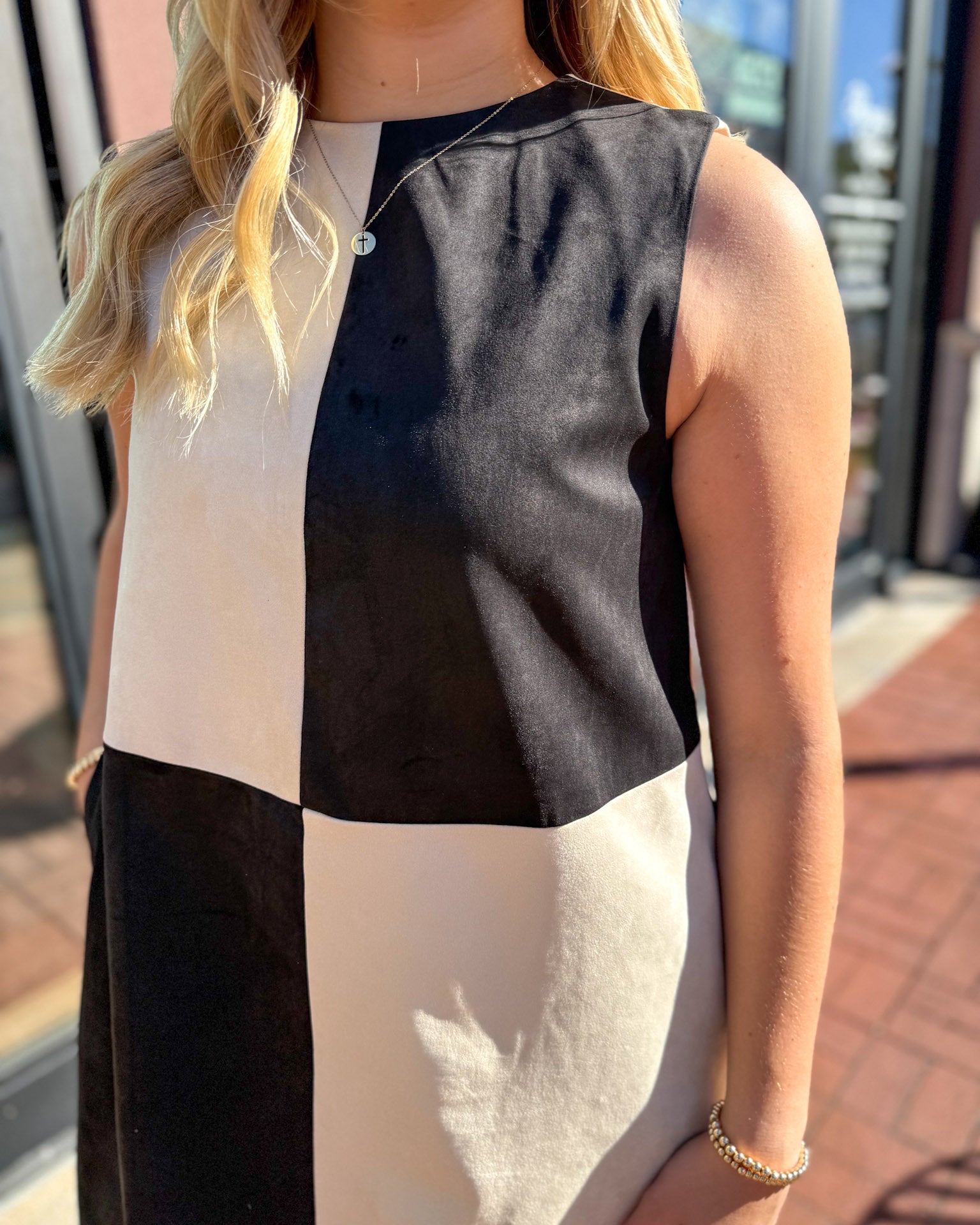 Charcoal/Ivory Color Block Shift Dress
