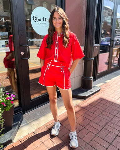 Cherry Red Button-Down Crop Top