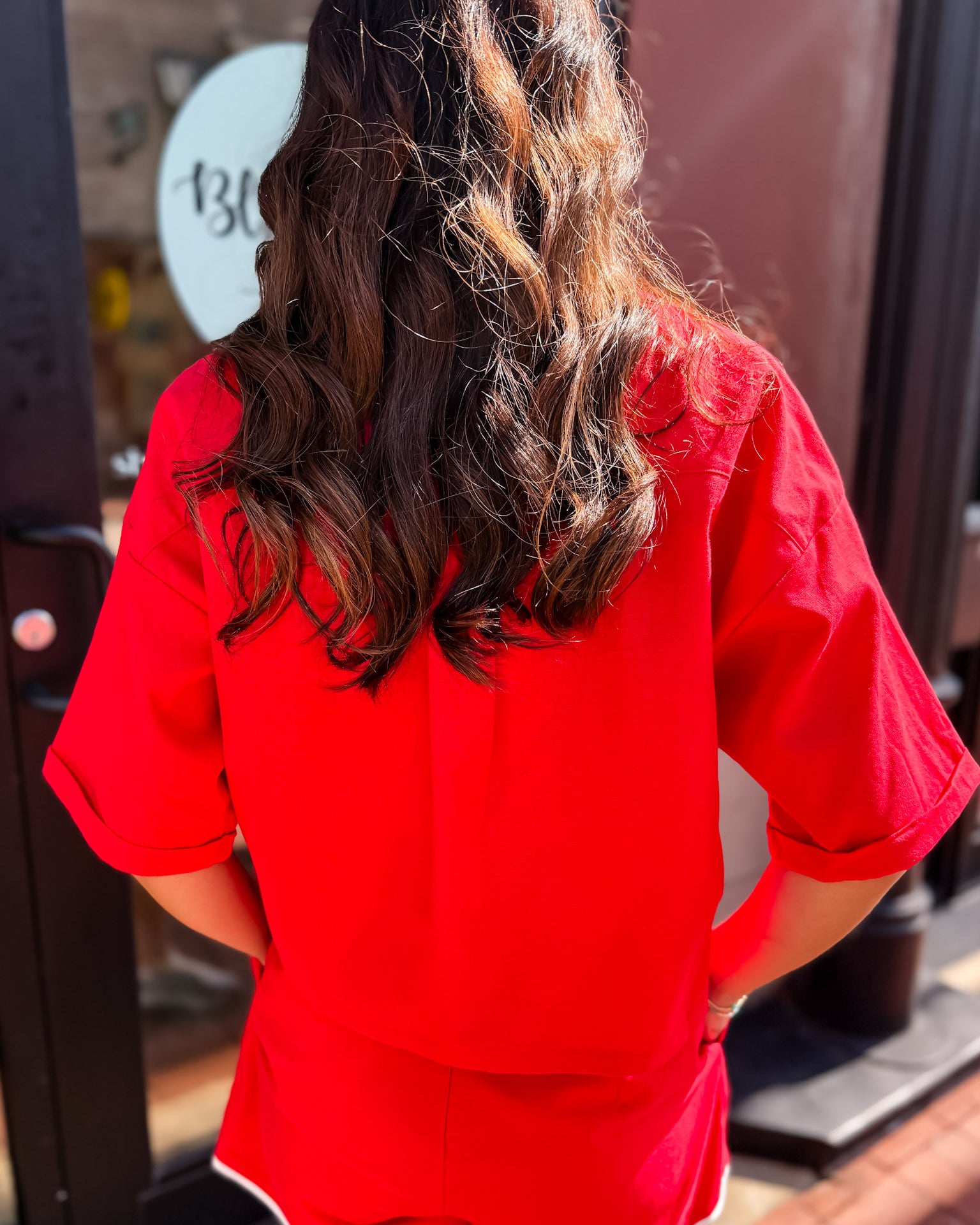 Cherry Red Button-Down Crop Top