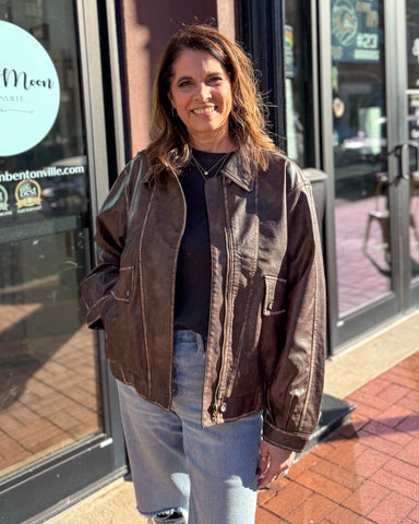 Dark Brown Faux Leather Jacket