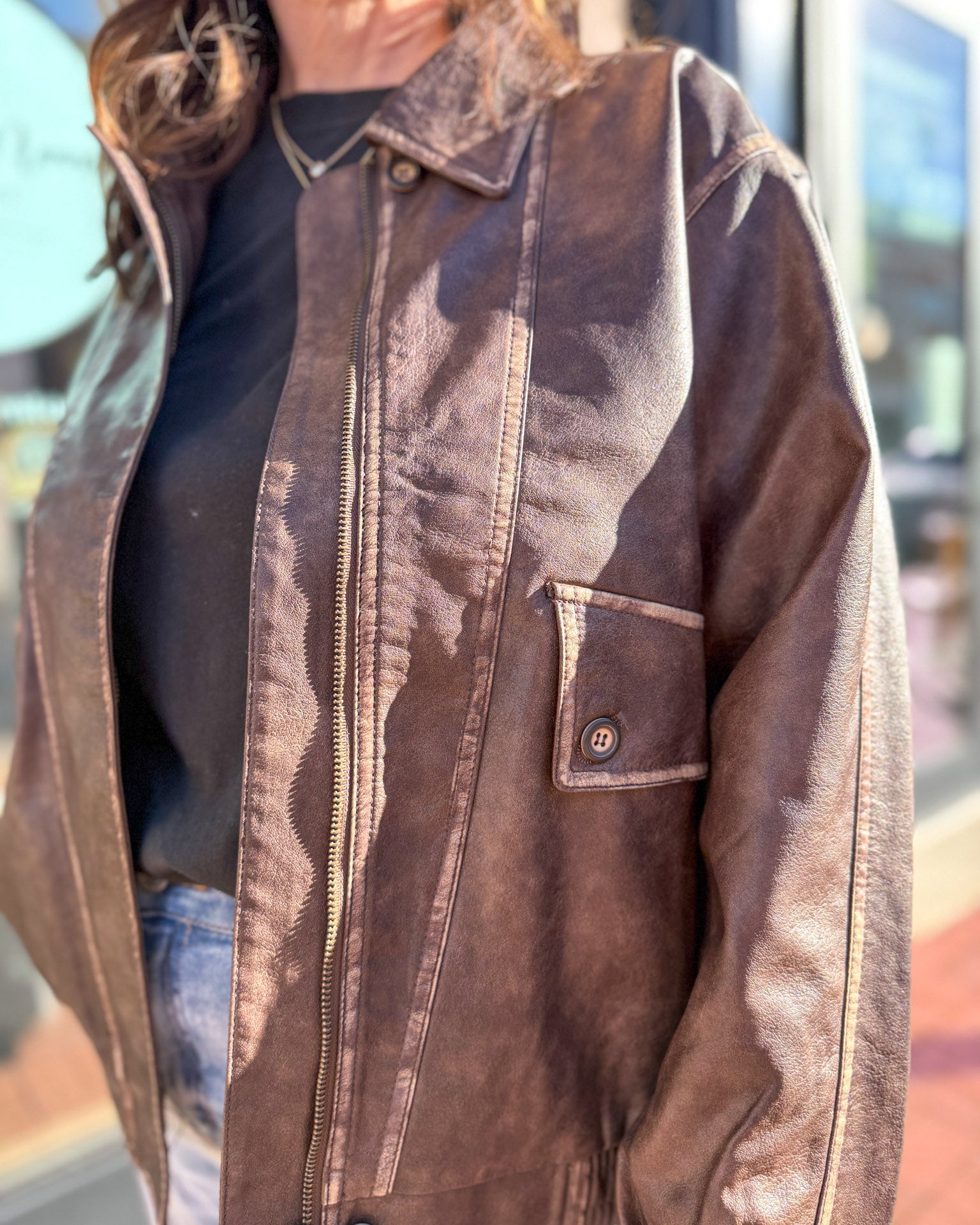 Dark Brown Faux Leather Jacket