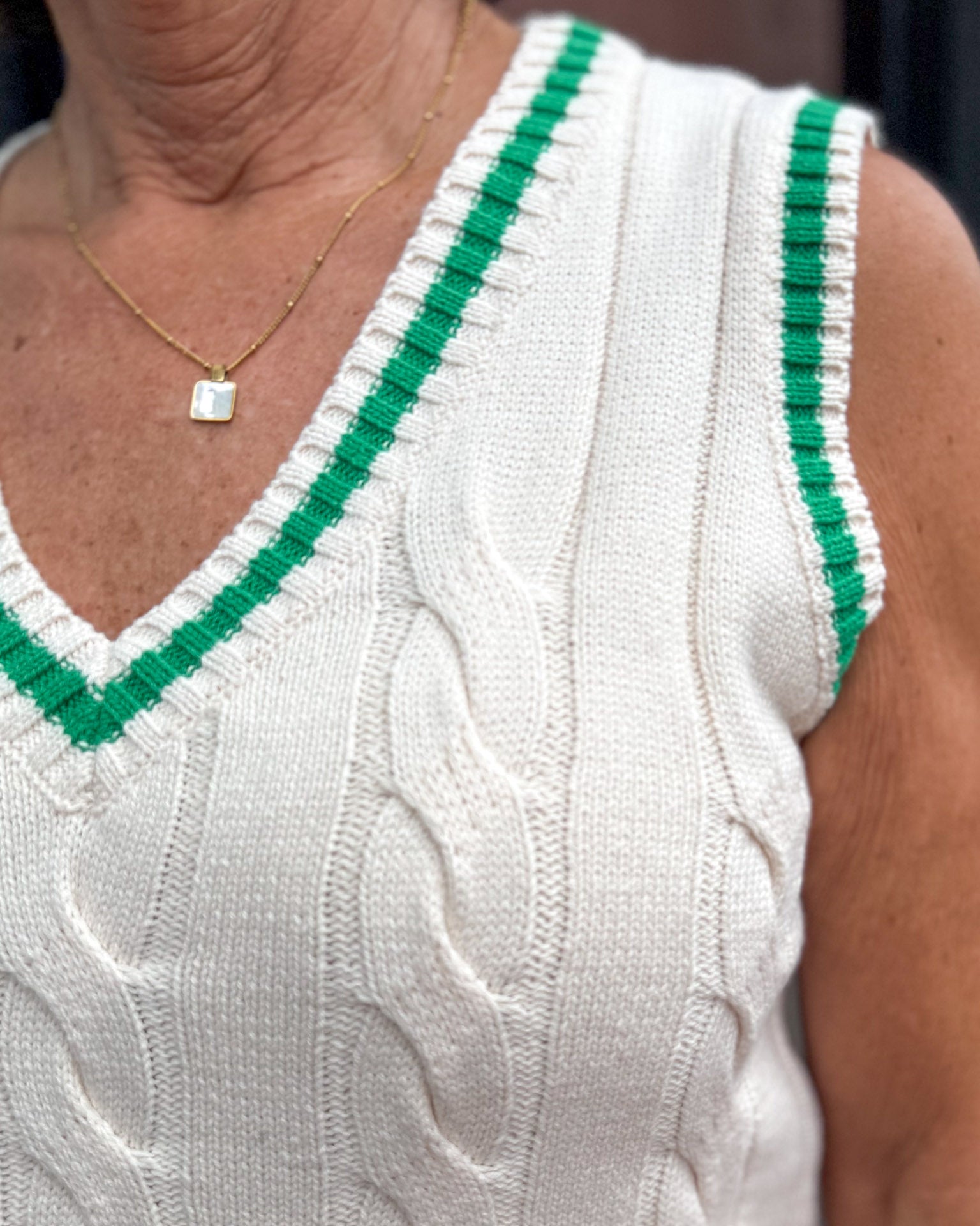 Ecru and Green Sweater Vest