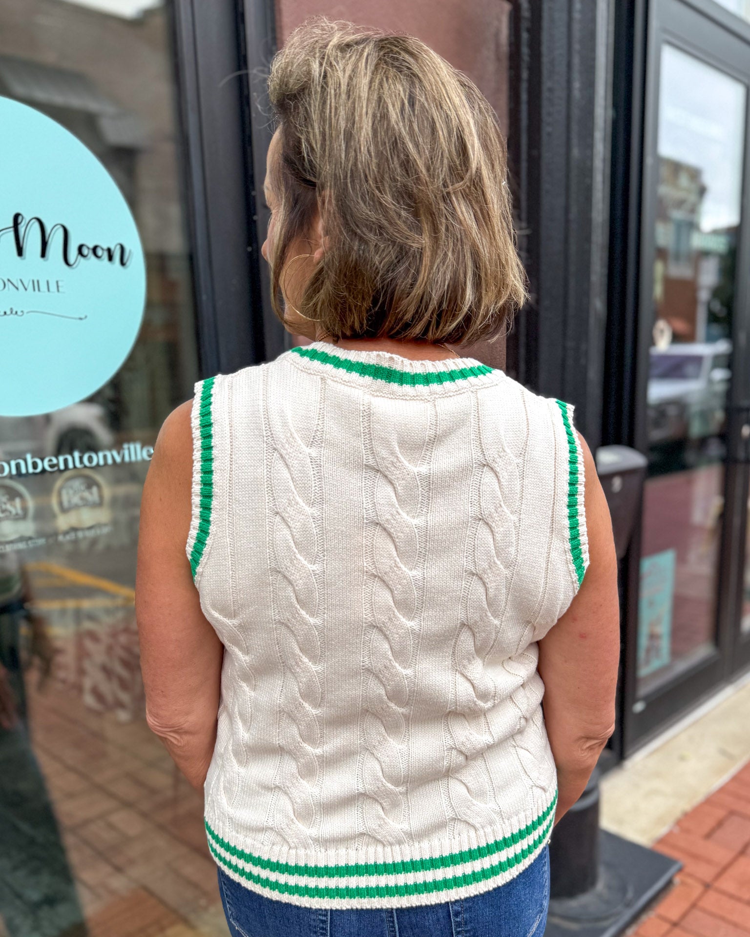 Ecru and Green Sweater Vest
