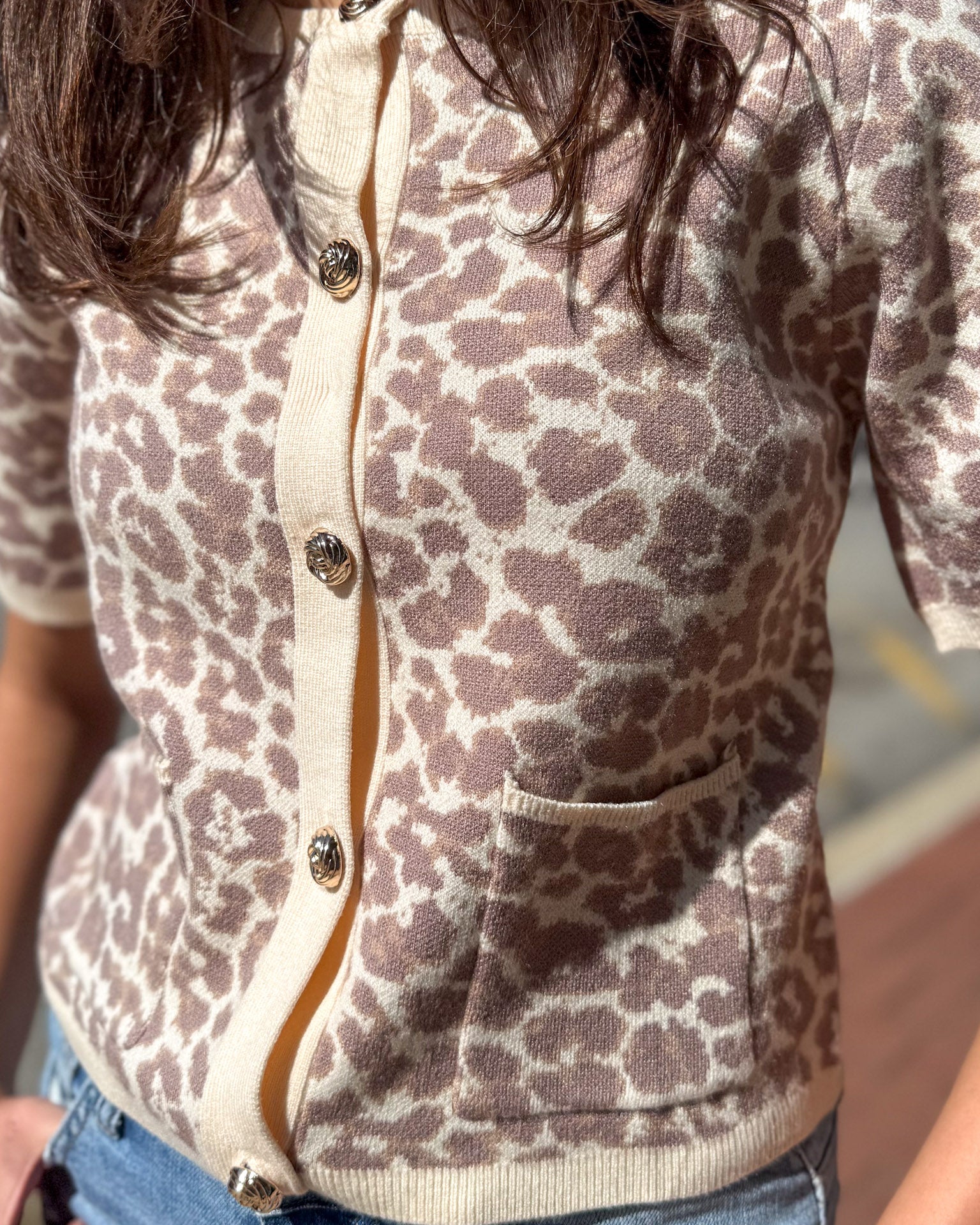 Ecru Leopard Short Sleeve Cardigan