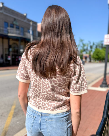 Ecru Leopard Short Sleeve Cardigan