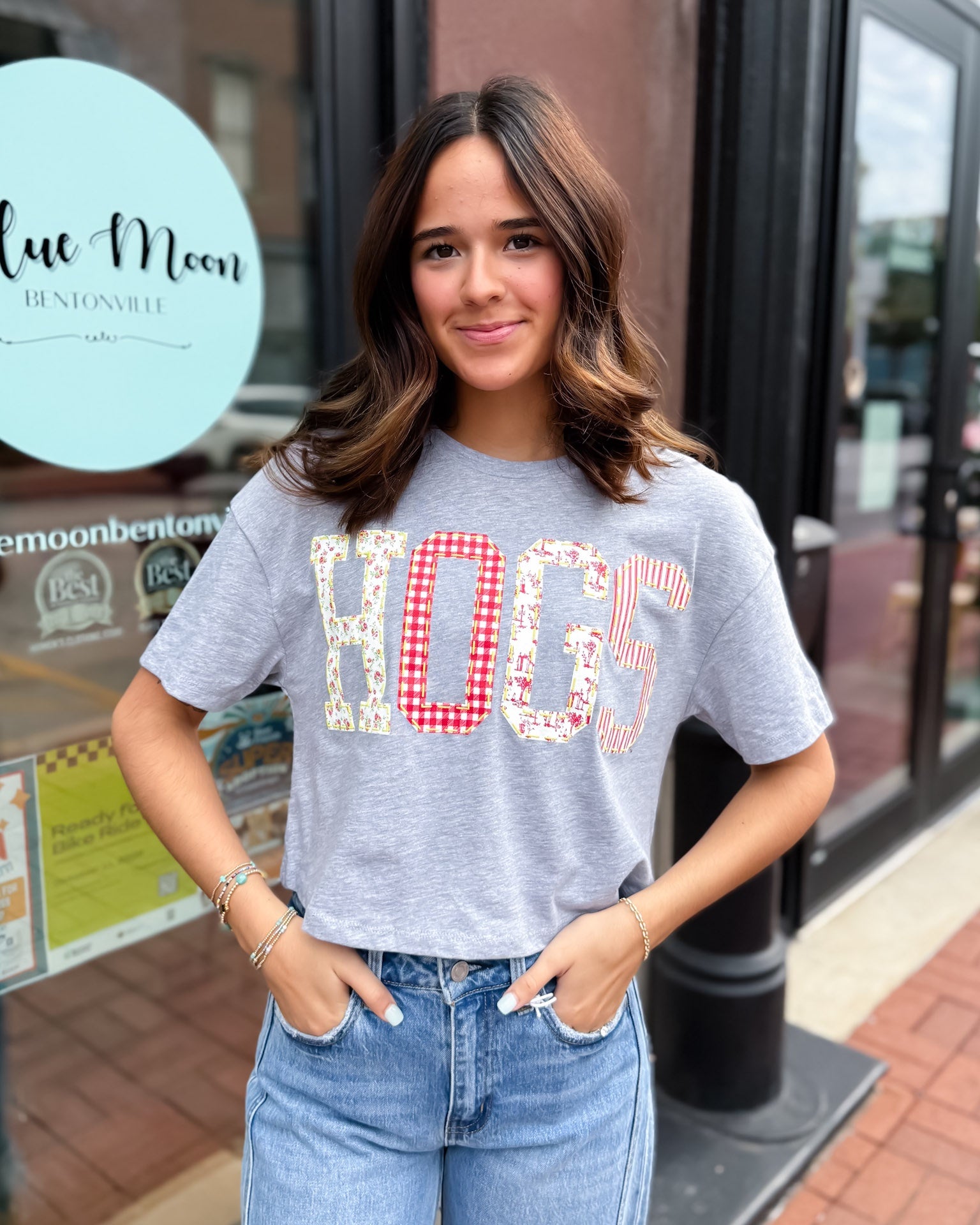 Grey Quilted Hogs Cropped T-shirt