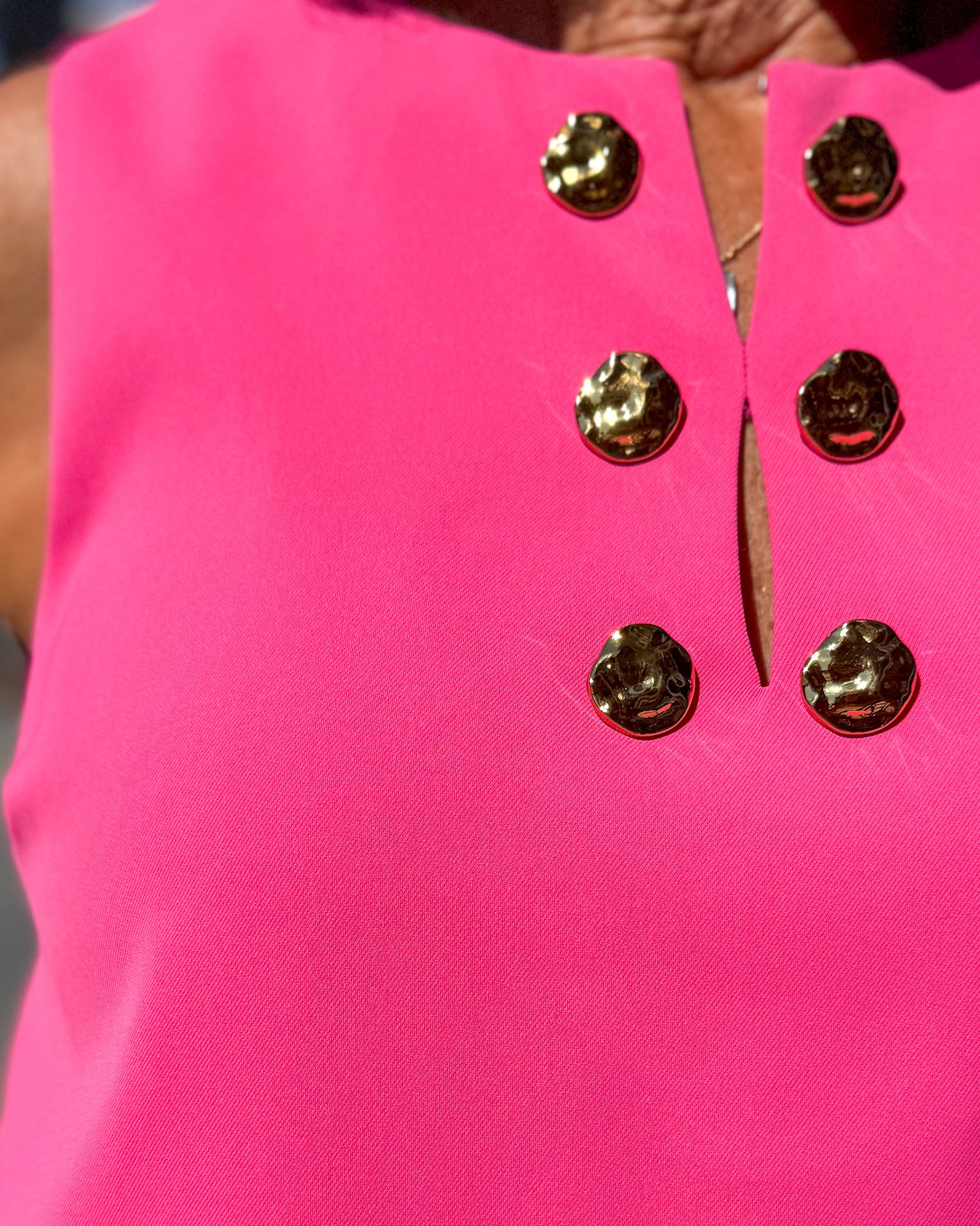 Hot Pink Sleeveless Top w/Gold Buttons