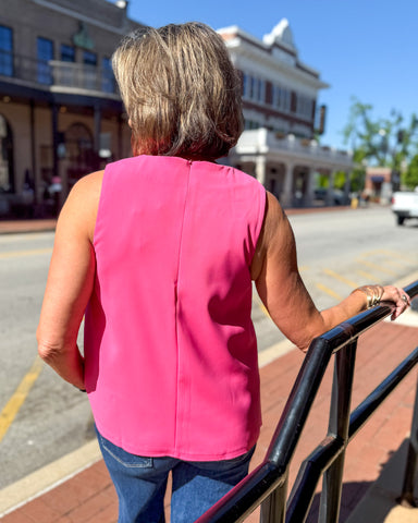 Hot Pink Sleeveless Top w/Gold Buttons
