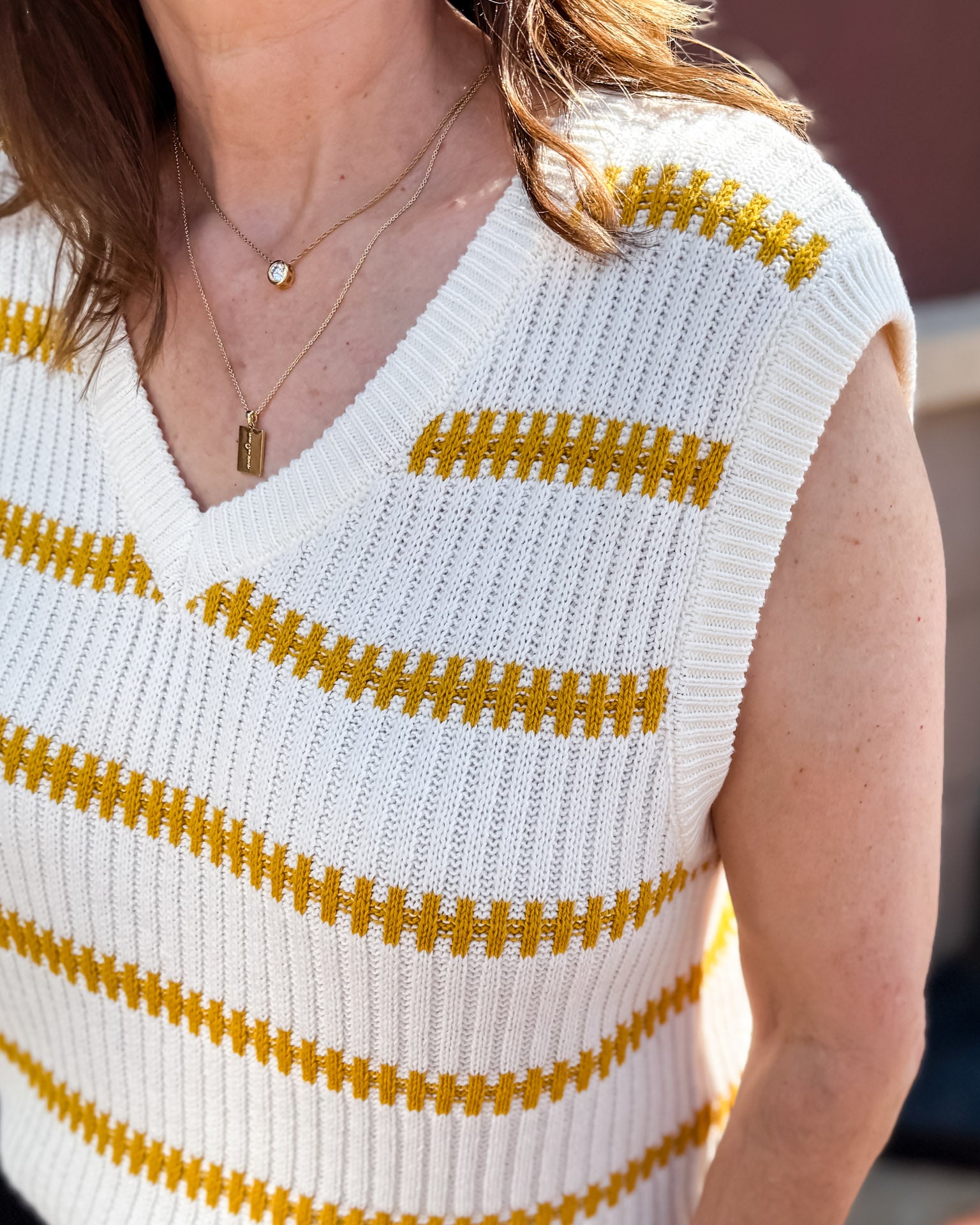 Mustard/Ivory Sleeveless Sweater