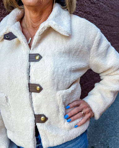 Natural Teddy Jacket with Tab Buttons