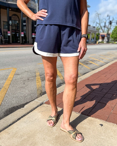 Navy Contrast Pique Shorts