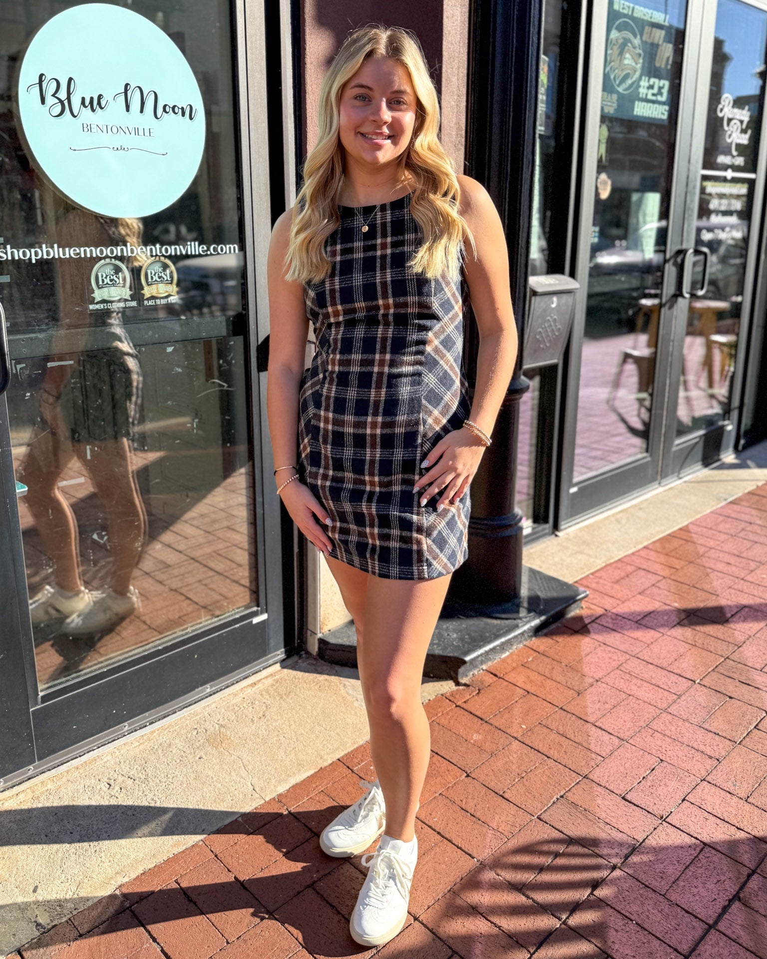 Navy Plaid Shift Dress