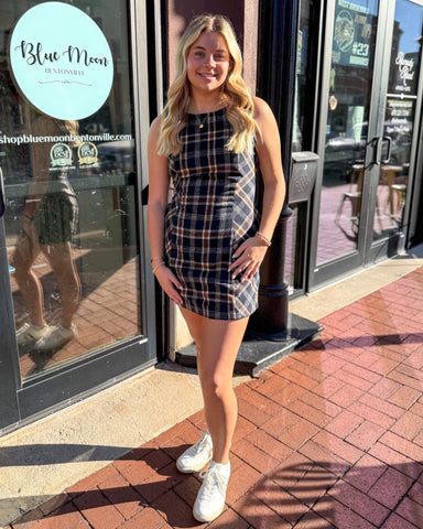 Navy Plaid Shift Dress