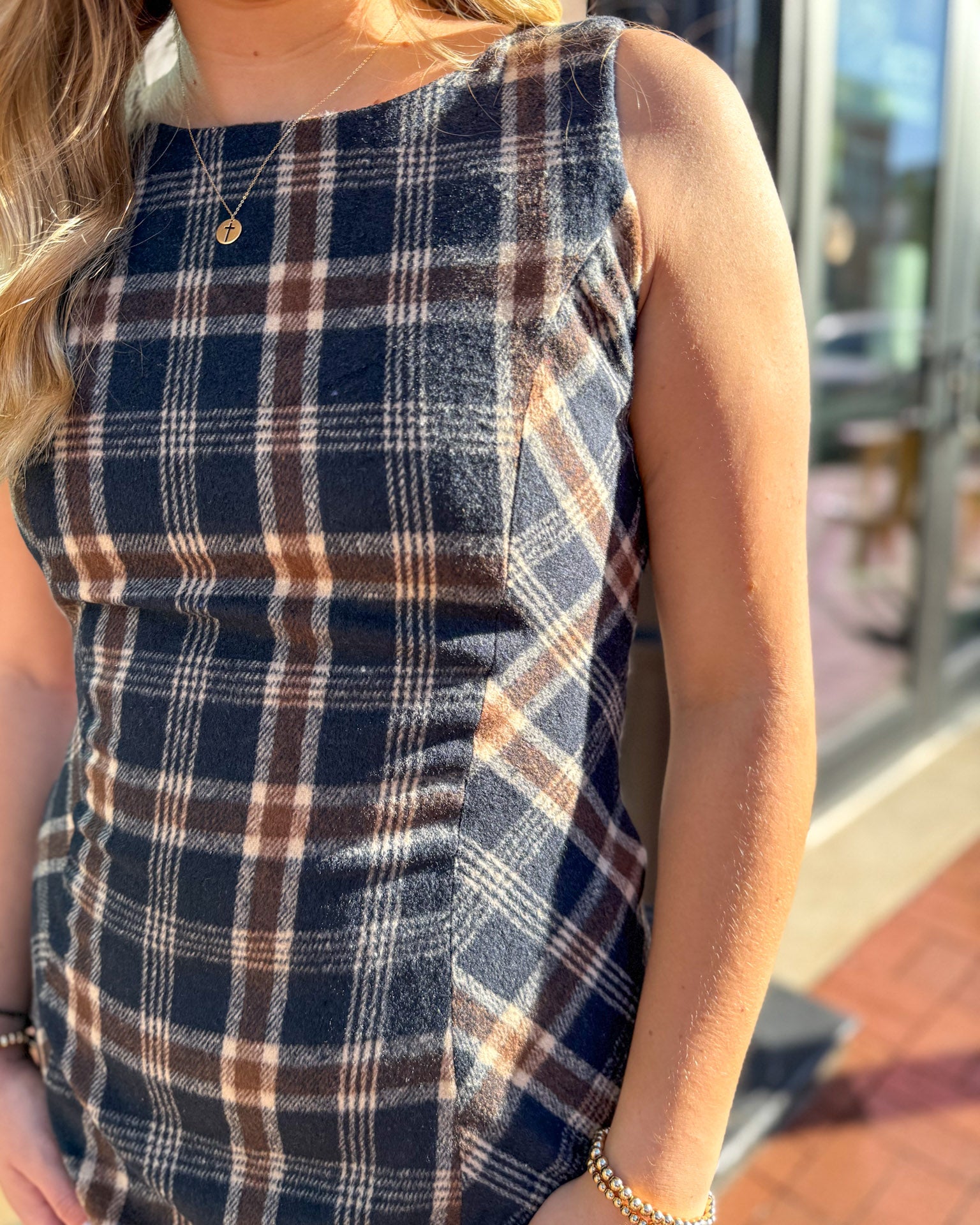 Navy Plaid Shift Dress