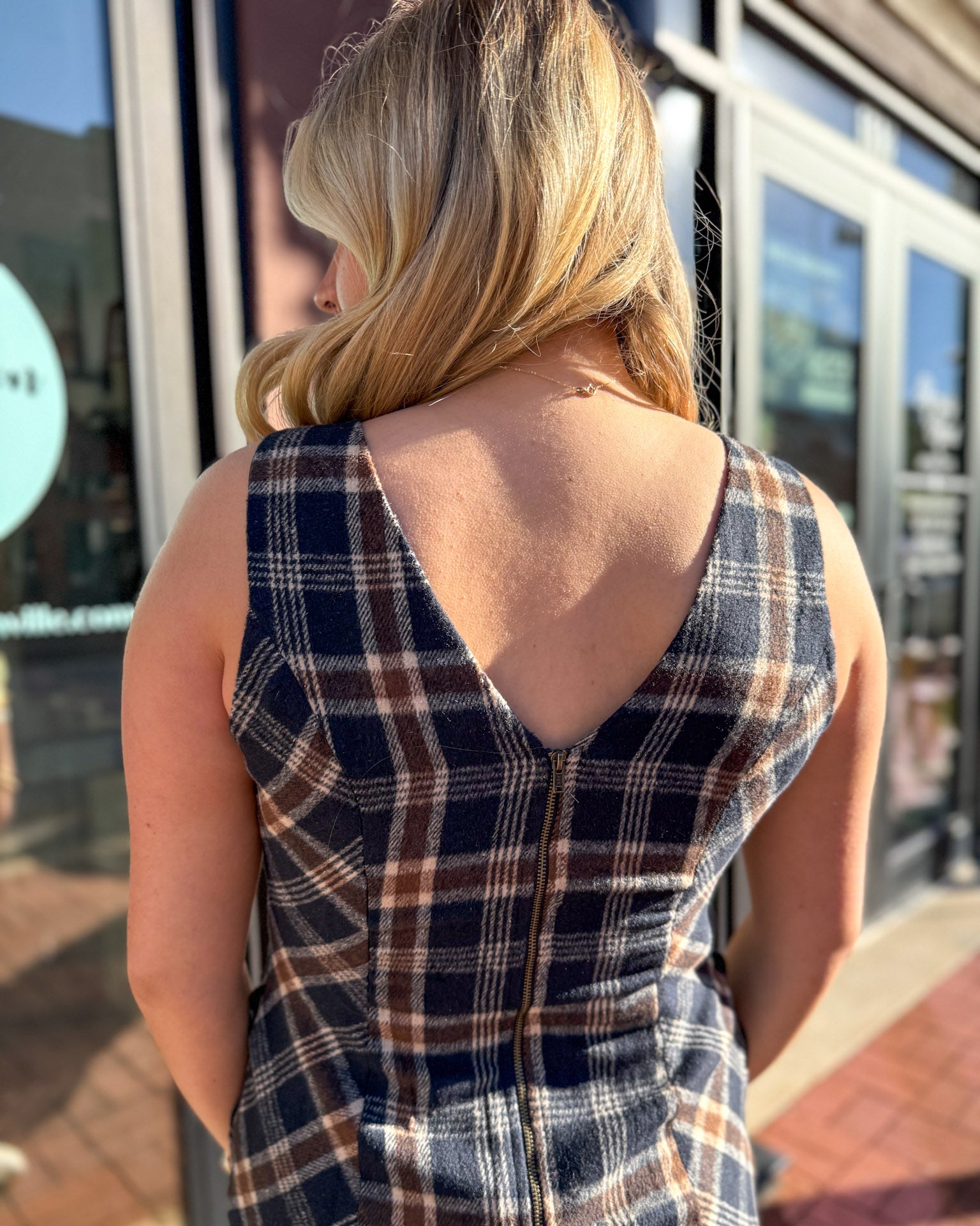 Navy Plaid Shift Dress