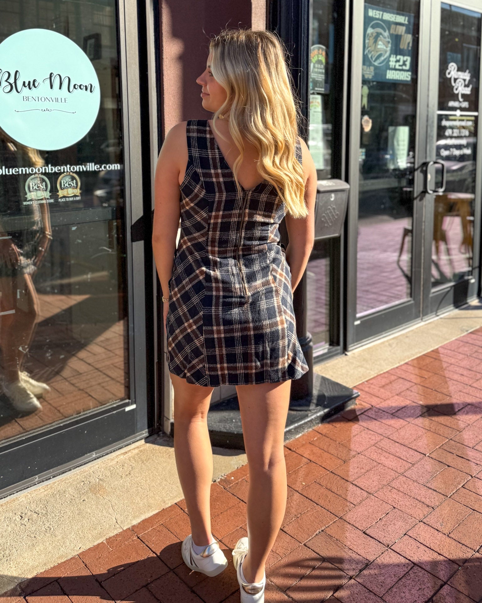 Navy Plaid Shift Dress