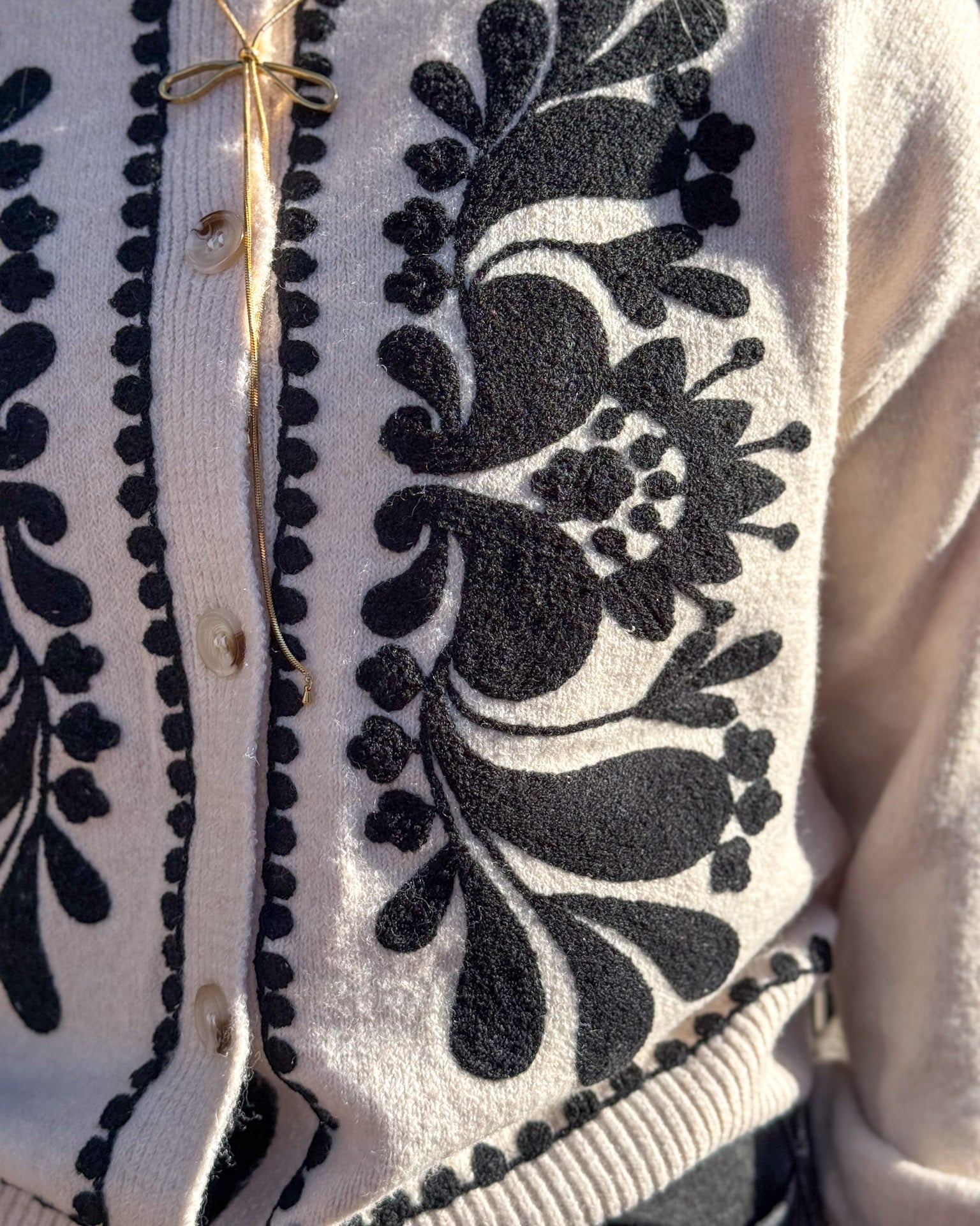 Oatmeal Floral Embroidered Cardigan