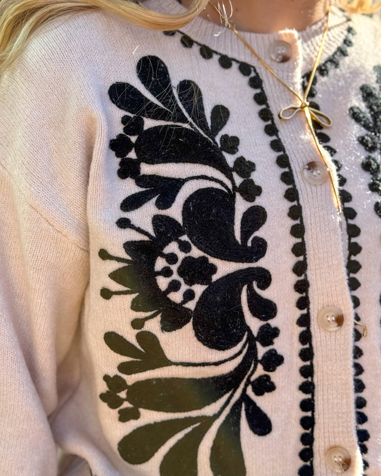 Oatmeal Floral Embroidered Cardigan