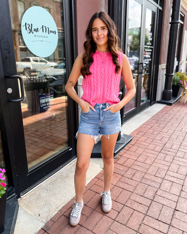Pink Sleeveless Cable Knit Sweater