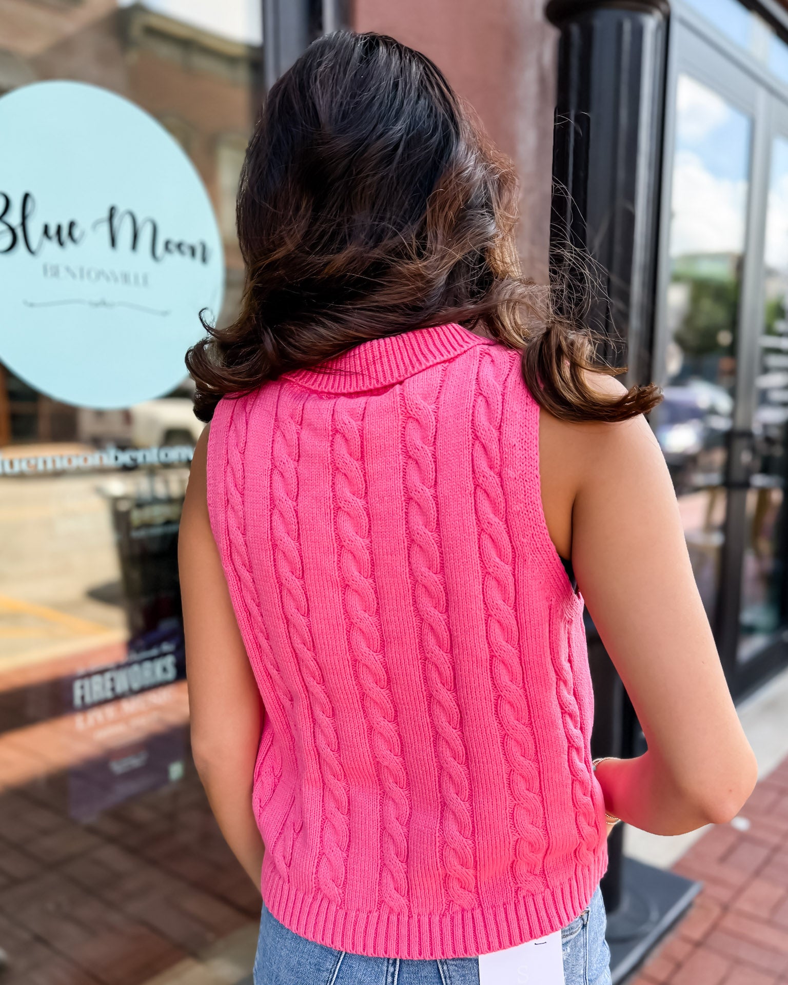 Pink Sleeveless Cable Knit Sweater
