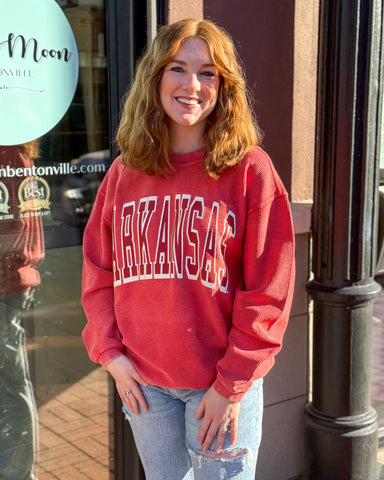 Red Arkansas Collegiate Corded Sweatshirt