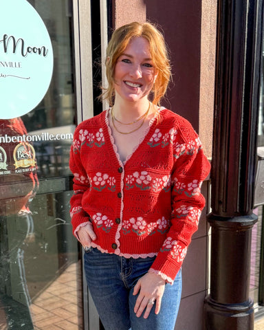 Red Floral Cardigan