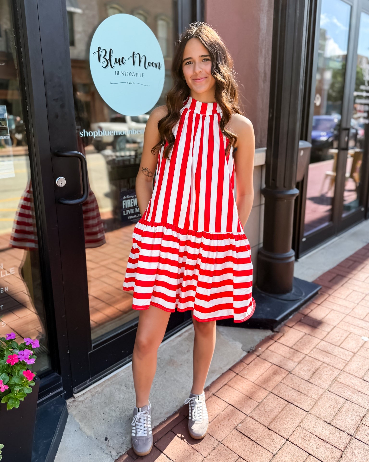 Red Striped Halter Dress