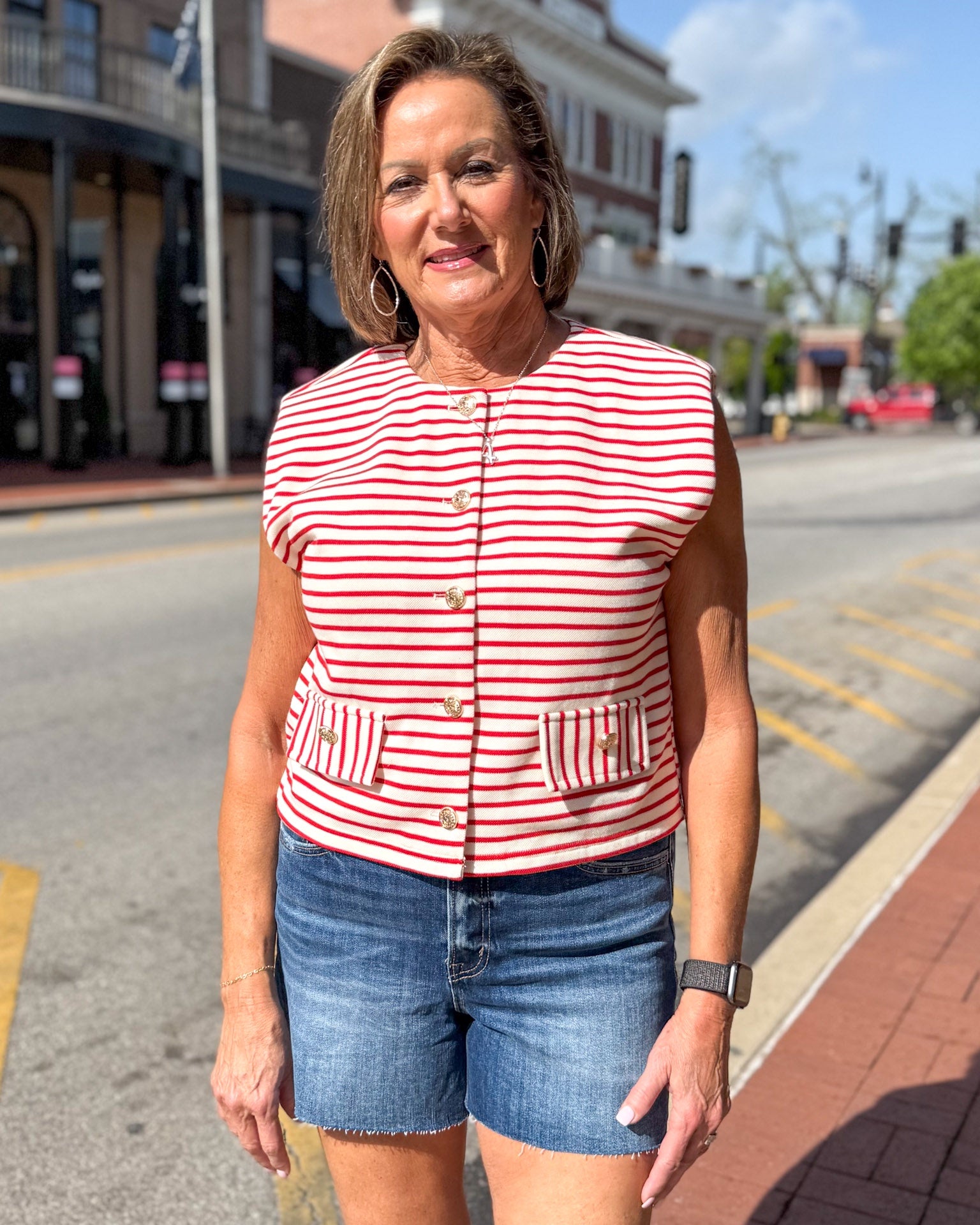Red Striped Sleeveless Top