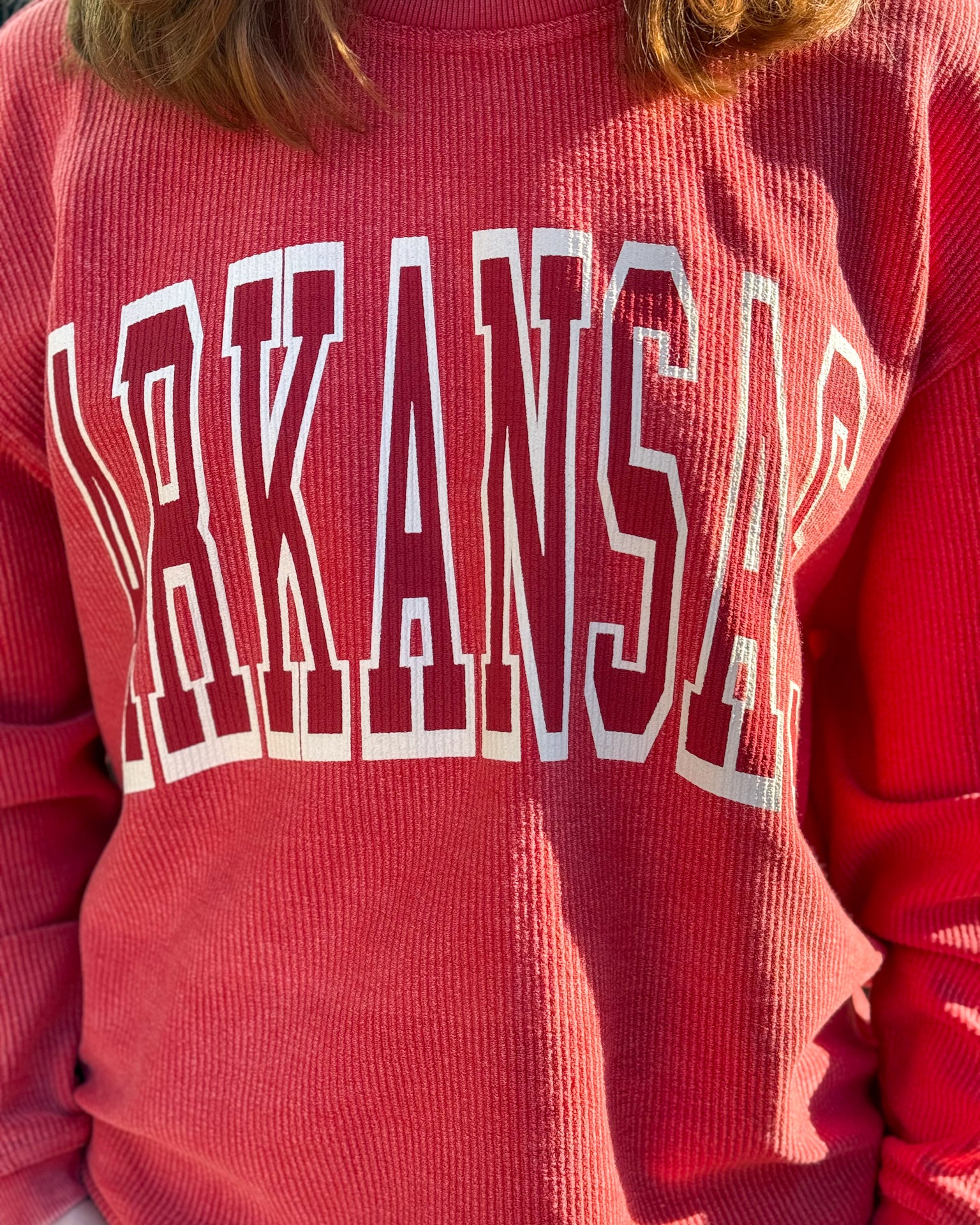 Red Arkansas Collegiate Corded Sweatshirt