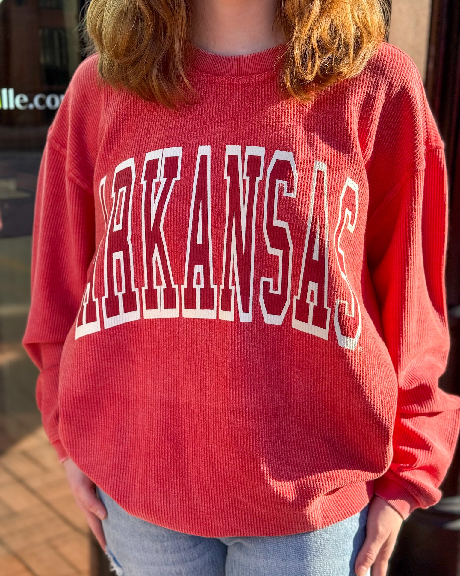 Red Arkansas Collegiate Corded Sweatshirt