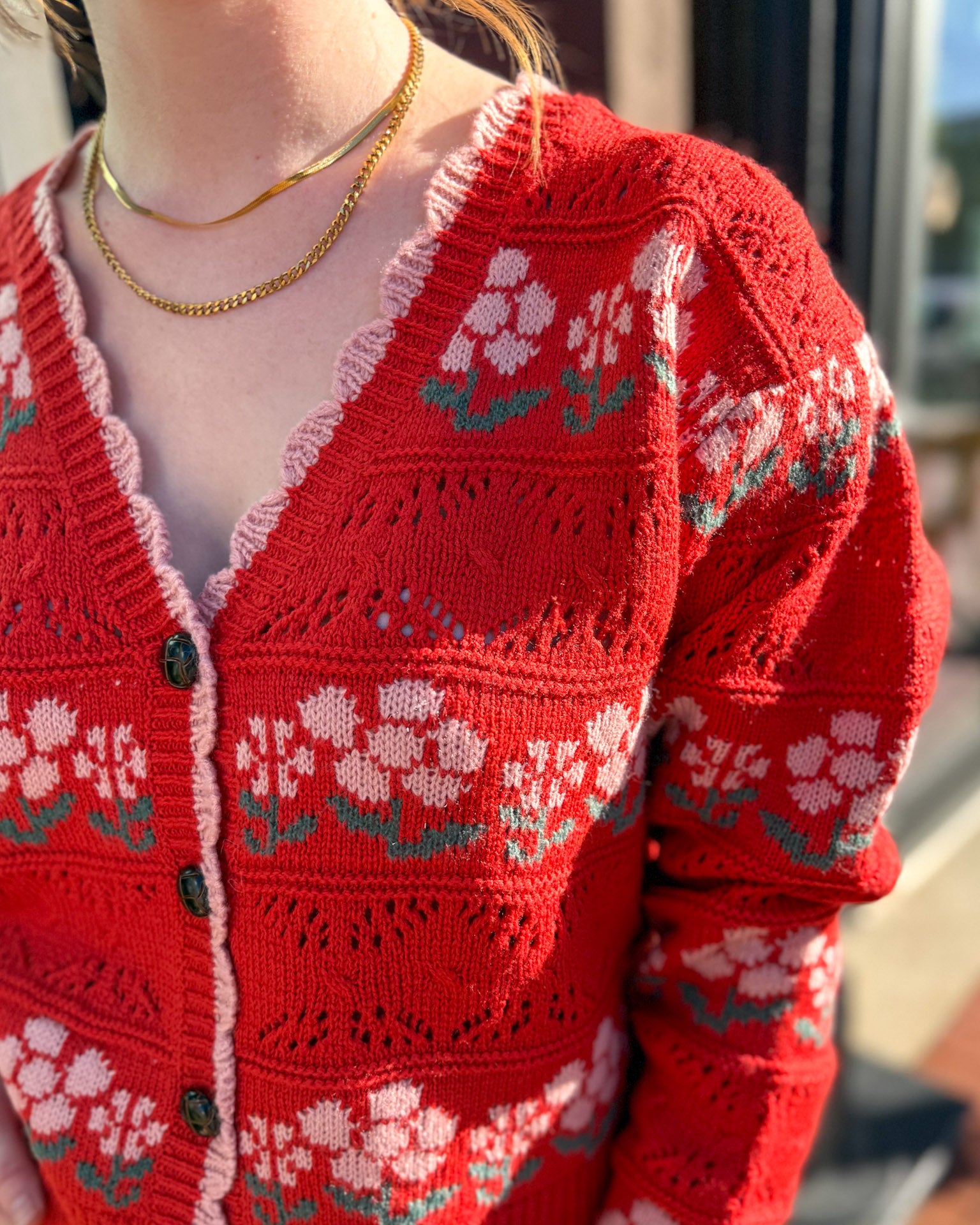 Red Floral Cardigan