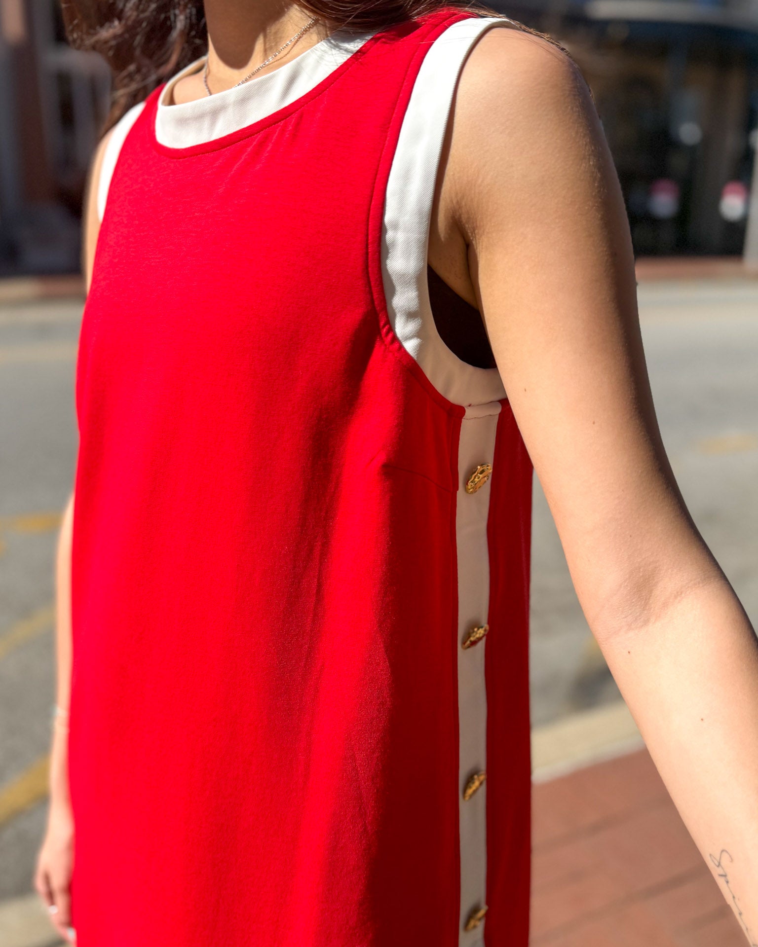 Red Sleeveless Dress w/Contrast Band