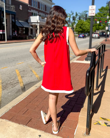 Red Sleeveless Dress w/Contrast Band