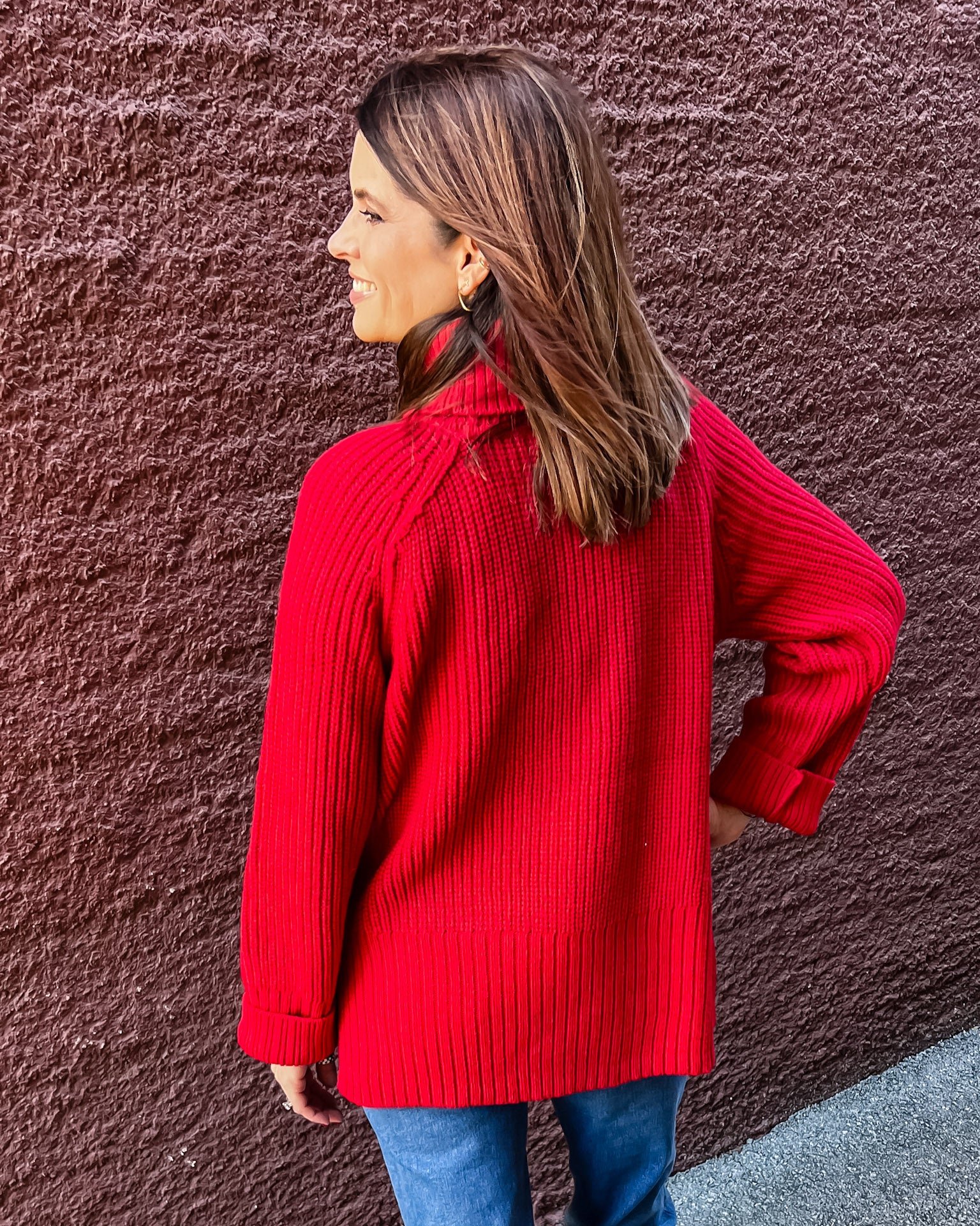 Red Turtleneck Tunic Sweater