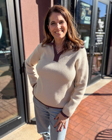 Taupe Contrasting Collar Sweater