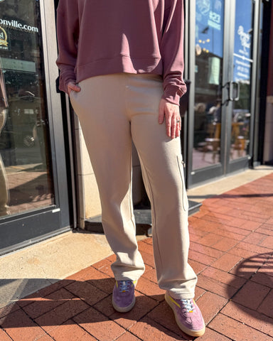 Taupe Fleece Cargo Lounge Pants