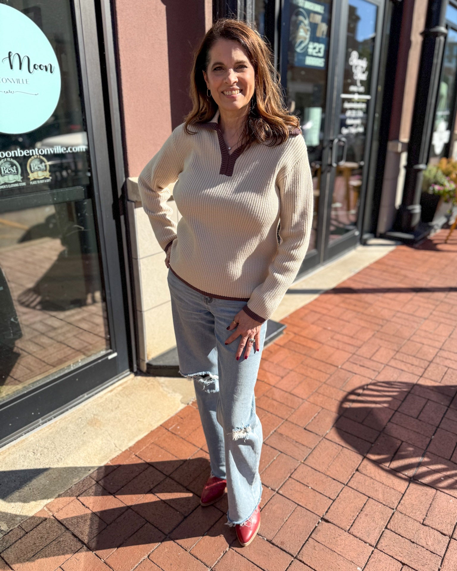 Taupe Contrasting Collar Sweater