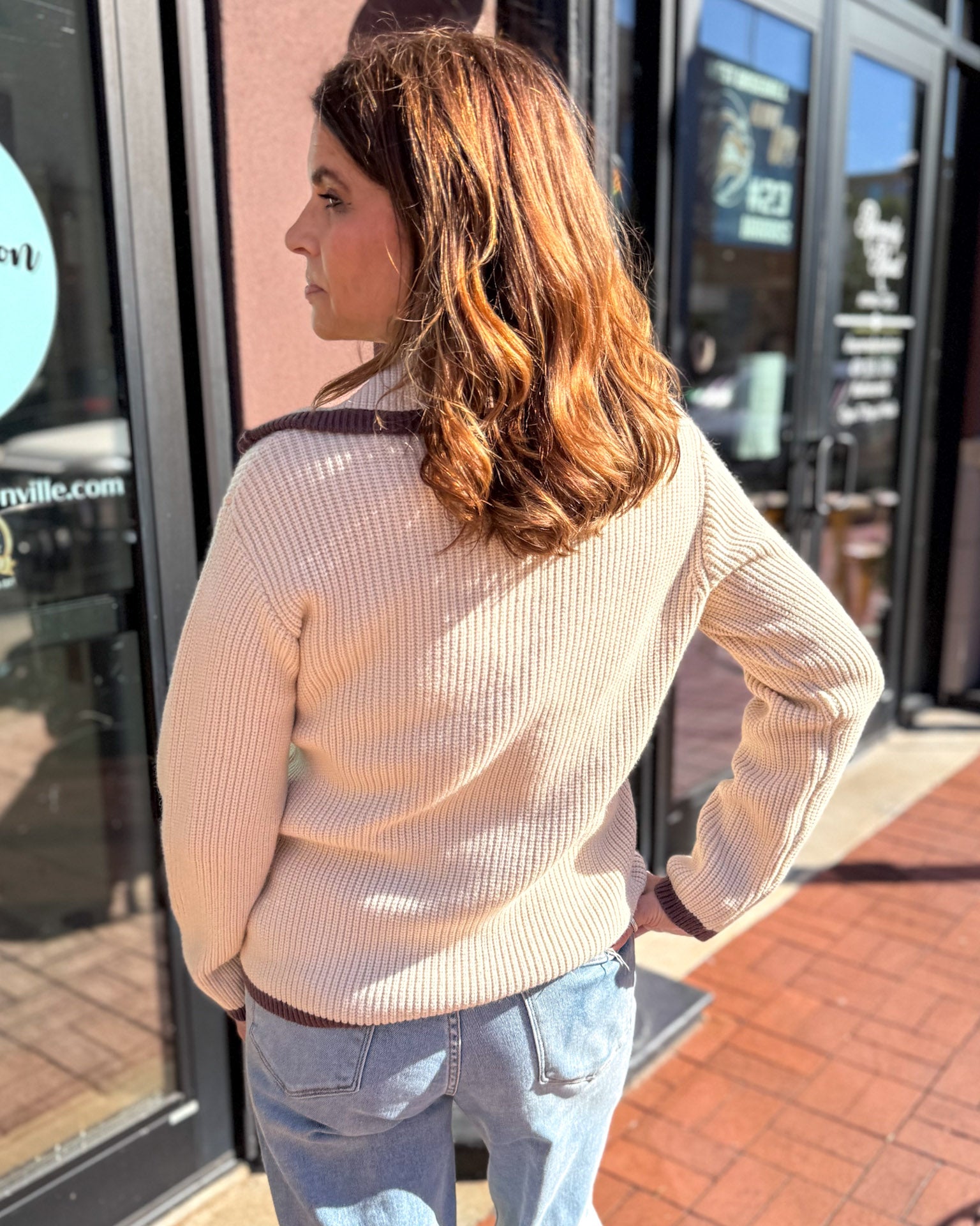 Taupe Contrasting Collar Sweater