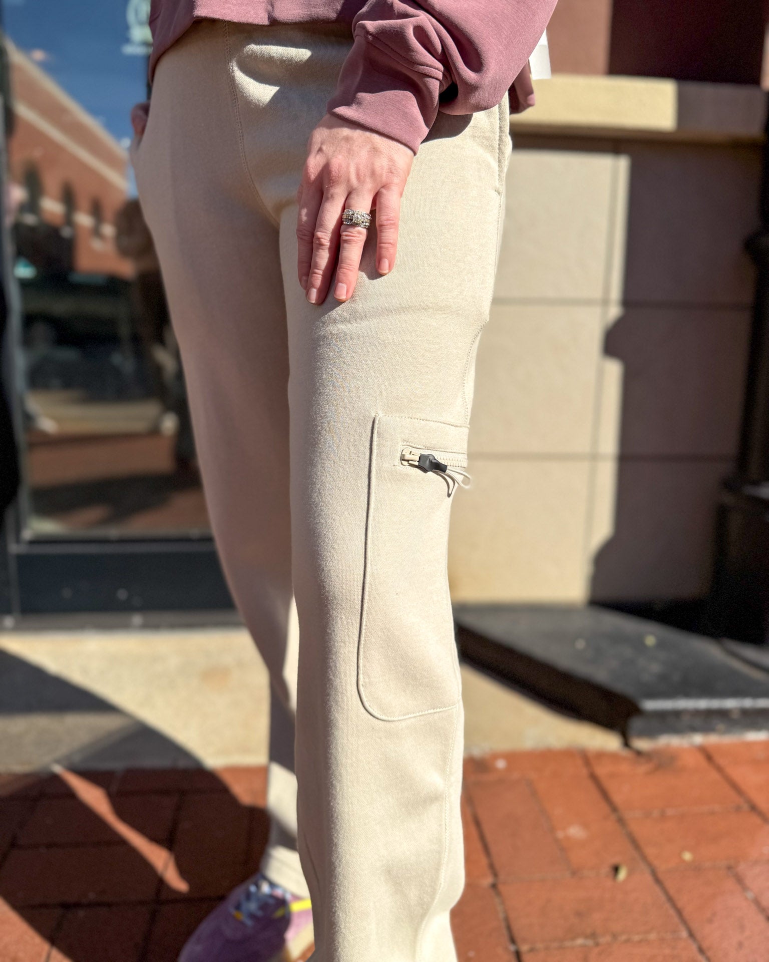 Taupe Fleece Cargo Lounge Pants
